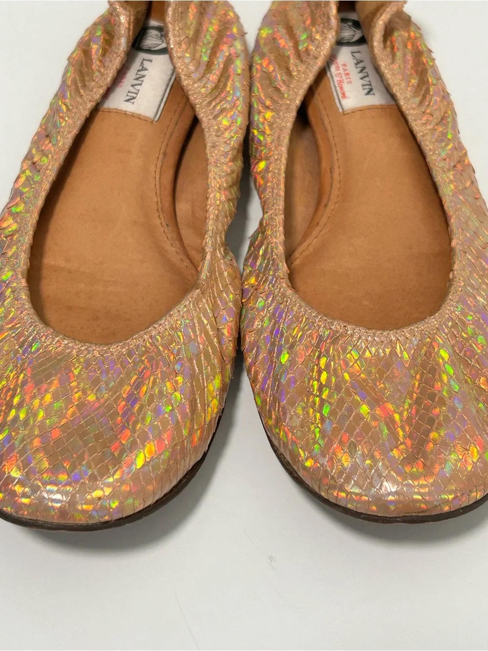 Lanvin Iridescent Snake Embossed Ballet Flats Pink Size 9 US 39.5 EU